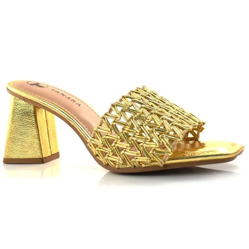Tamanco Feminino com Salto Bloco Tanara Dourado T8091 39