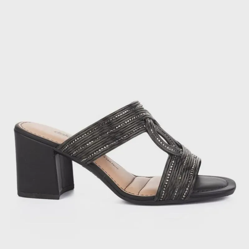 Tamanco Dakota Salto Bloco Médio Feminino Strass Preto