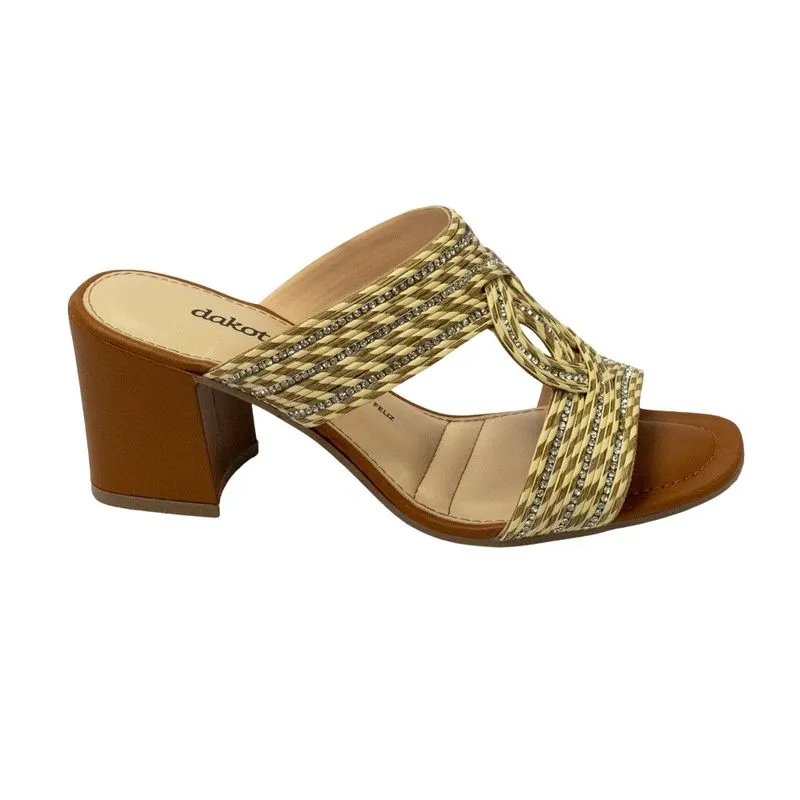 Tamanco Dakota Y6542 Salto Bloco com Strass Caramelo