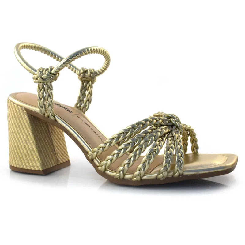 Sandália de Salto Bloco Feminina Dakota Dourado Y6192 34
