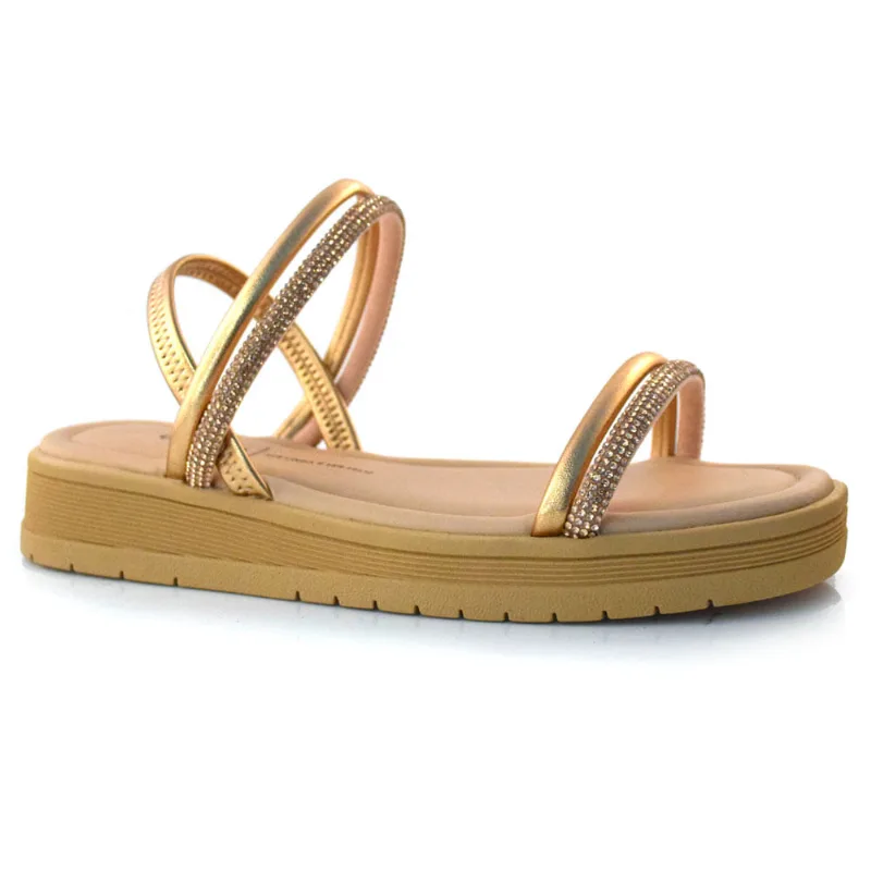 Sandália Flat Feminina Dakota Ouro Rosê Y6963 METAL 37