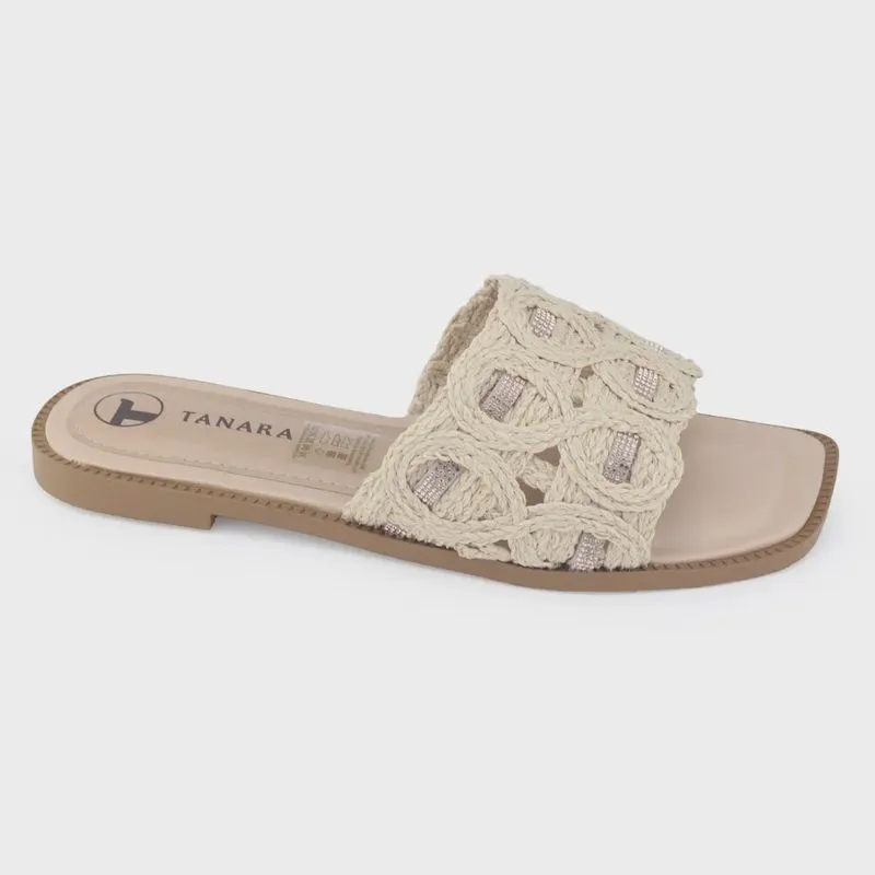 Chinelo Tanara T8043 rasteira trama palha brilho rosê slide