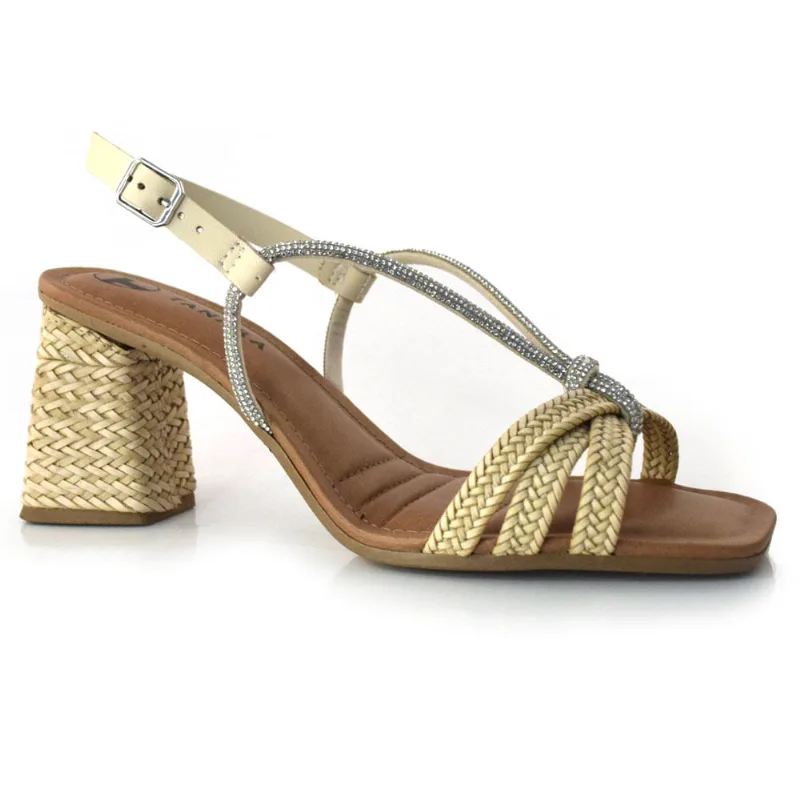 Sandália de Salto Bloco Feminina Tanara Creme T8094 34