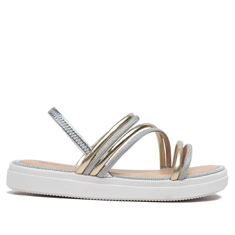 Sandália Feminina Mississipi Flatform Tiras com Brilho Prata - 38