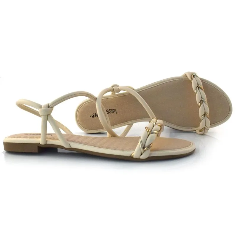 Sandália Rasteira Feminina Mississipi Creme MI532 34