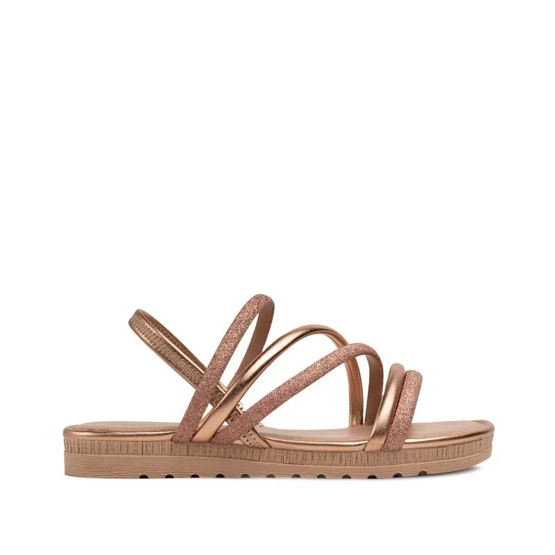 Sandália Infantil Pink Cats Flatform com Brilho Ouro Rosado - 30