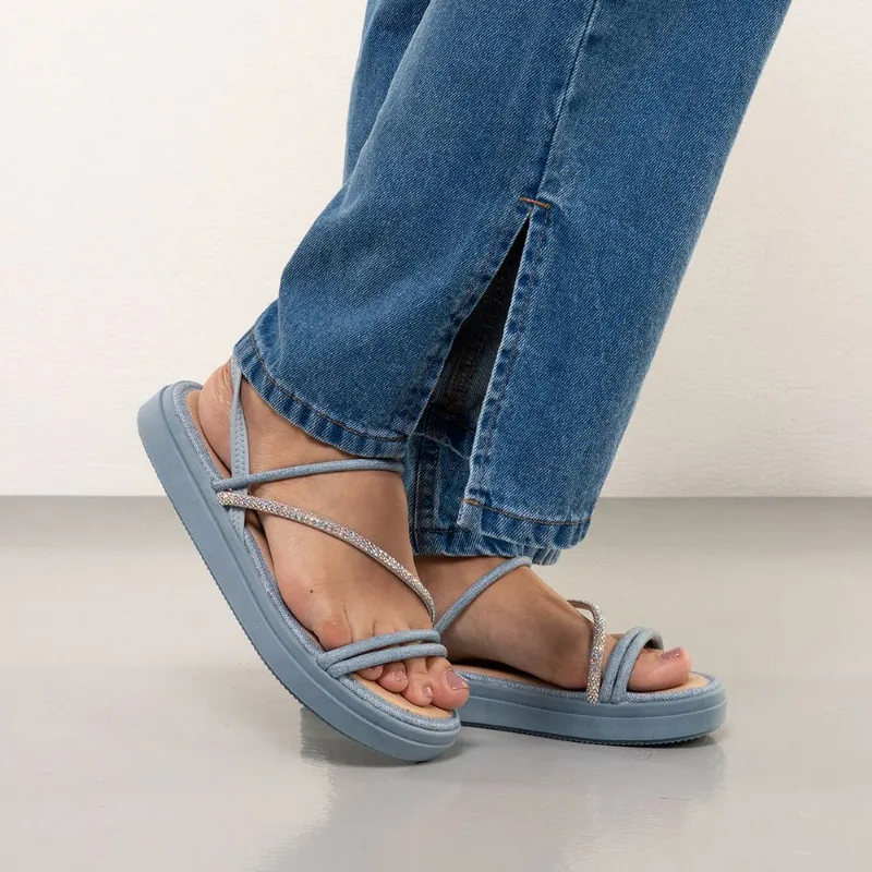 Sandália Flatform Azul Tira Strass Mississipi Feminina Azul - 39