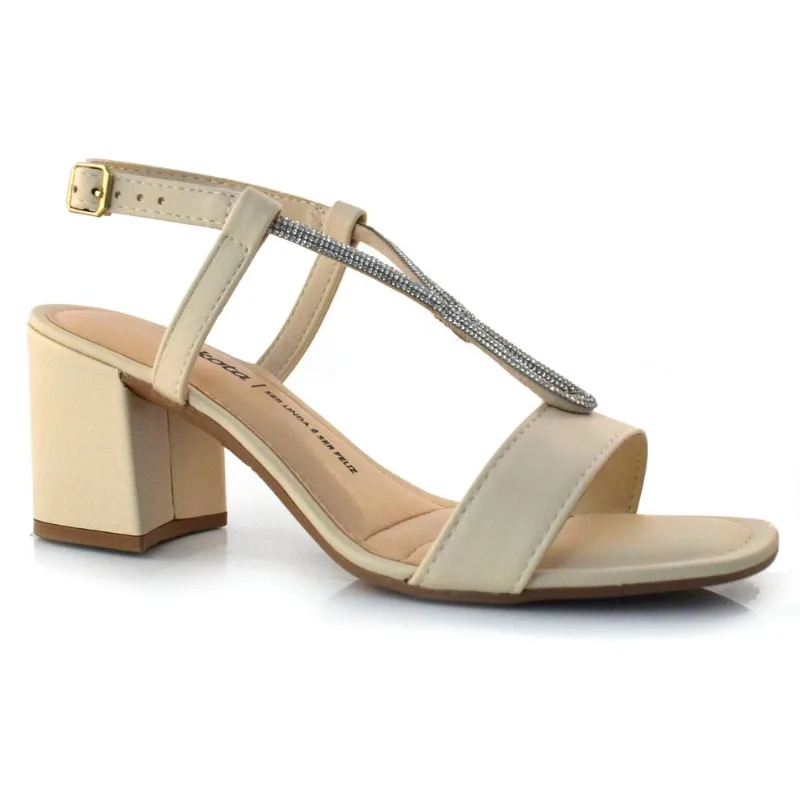 Sandália de Salto Bloco Feminina Dakota Creme Y6537 37