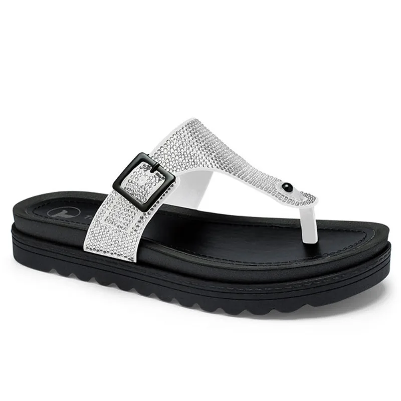 Chinelo Feminino Flatform Preto Brancos Brilhos Tanara T8134-0005 39