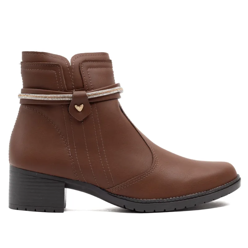 Bota Feminina Mississipi Cano Curto com Tira de Strass Marrom - 35