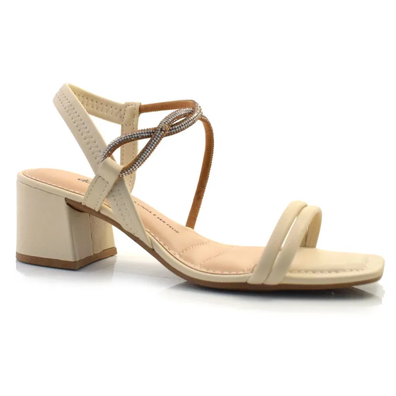 Sandália de Salto Bloco Feminina Dakota Creme Y7502 33