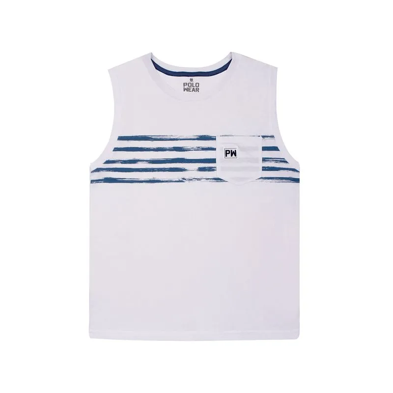 Regata Masculina Infantil Algodão Recortes E Listras Polo Wear Branco