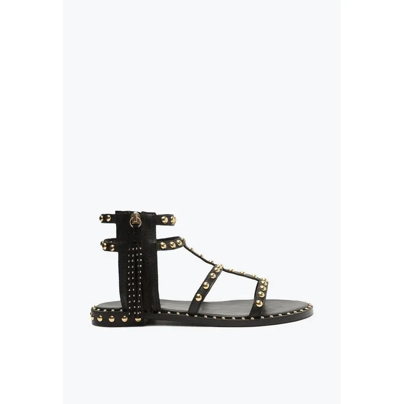 Sandália Rasteira Kanya Gladiadora Couro Tachas Preta S 21652 0002 0002 Schutz