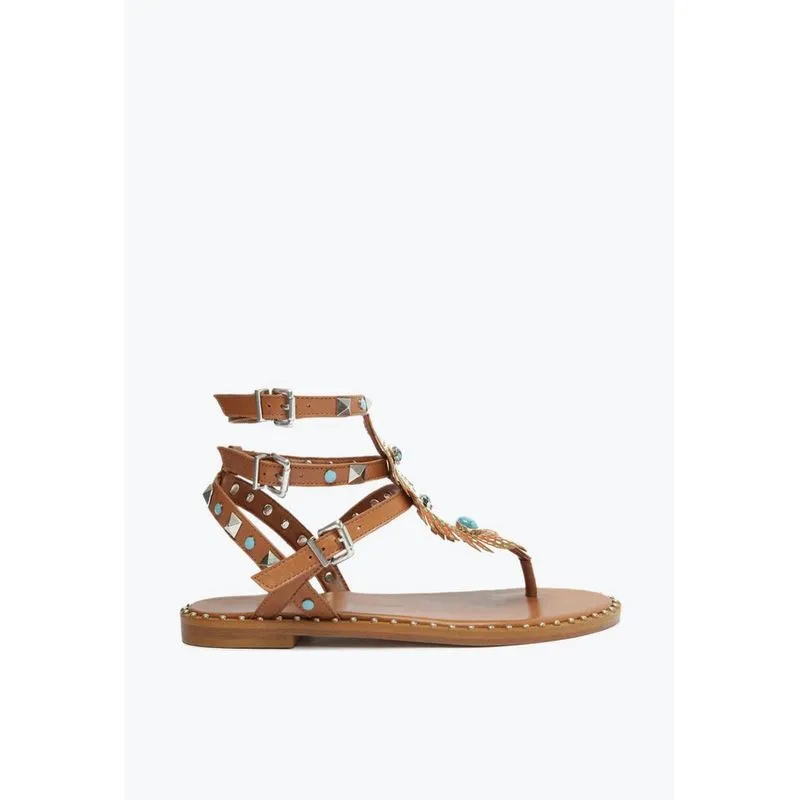 Sandália Rasteira Gladiadora Couro Marrom S 21652 0001 0001 Schutz