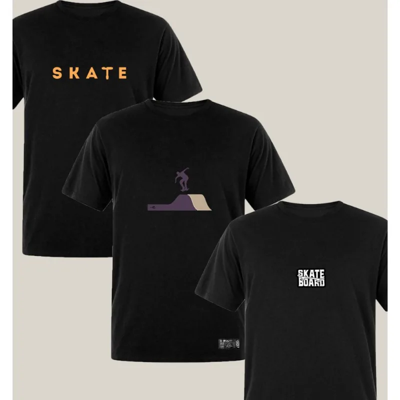 Kit 3 Camisetas Masculinas Skate Algodão Prime WSS Brasil P / Preto