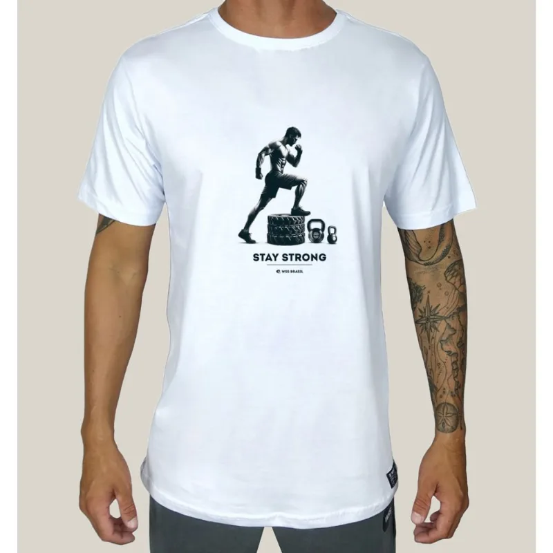 Camiseta Academia Masculina Algodão Prime WSS Old School Gym M / Branco