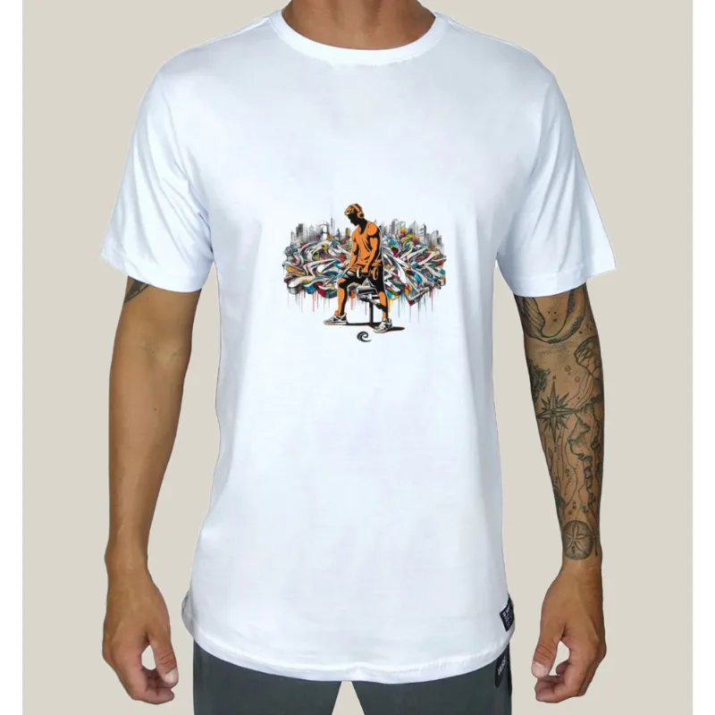 Camiseta Academia Masculina Algodão Prime WSS Gym Graffiti Orange M / Branco