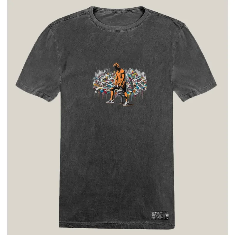 Camiseta Academia Masculina Estonada Algodão Prime WSS Gym Graffiti Orange G / Cinza