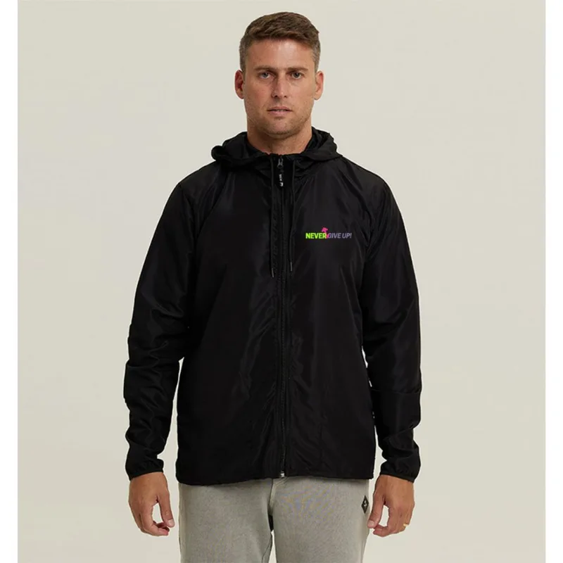 Jaqueta Corta Vento Masculino Impermeável WSS Brasil Gym Never Give Up GG / Preto