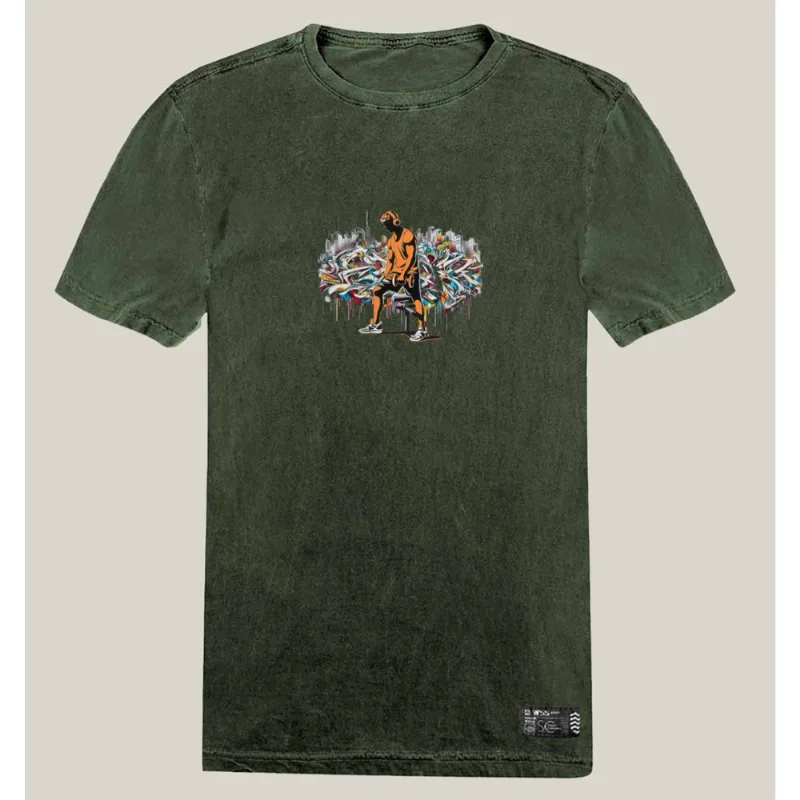 Camiseta Academia Masculina Estonada Algodão Prime WSS Gym Graffiti Orange M / Verde