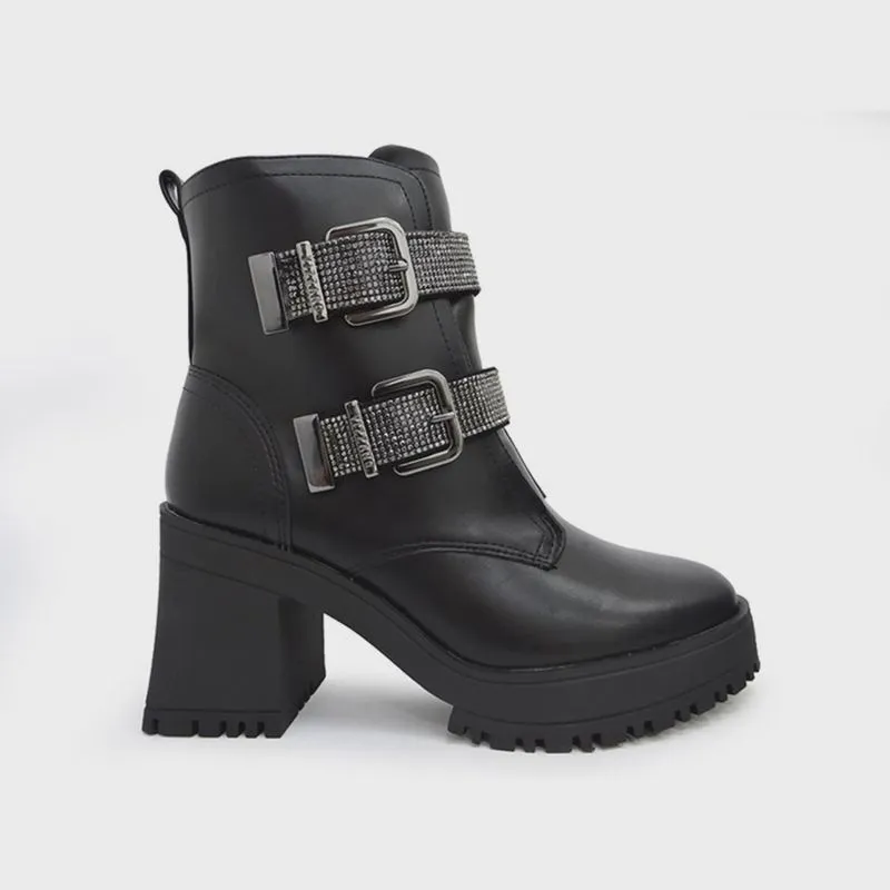Bota Vizzano Coturno C/Médio Fivela Dupla Strass Tratorada