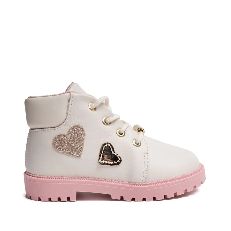 Bota Infantil Molekinha Coturno Corações Off White/Rosa - 24
