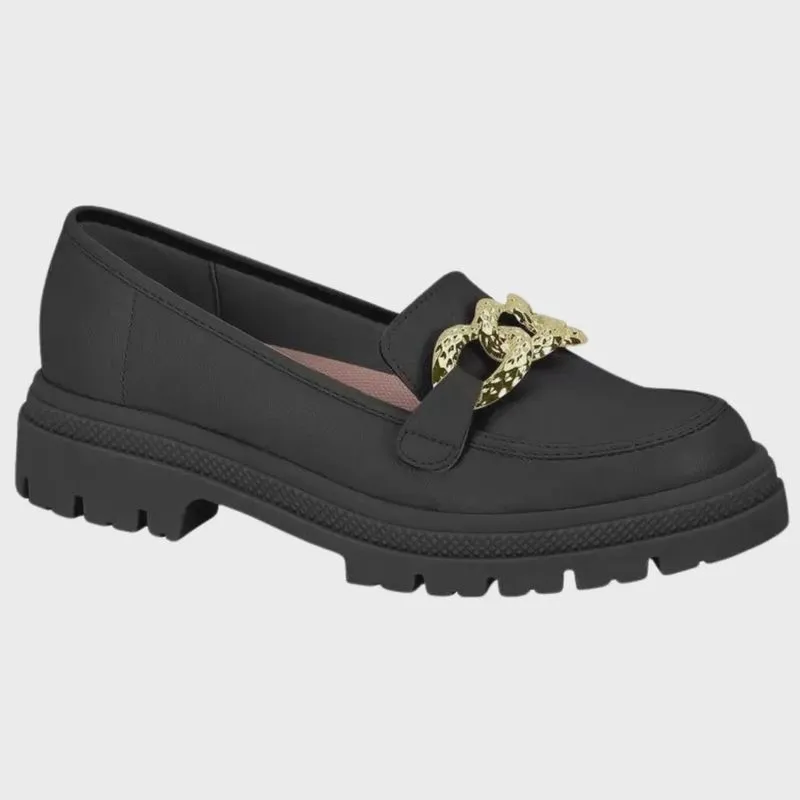 Mocassim Moleca Oxford Tratorado Feminino Preto