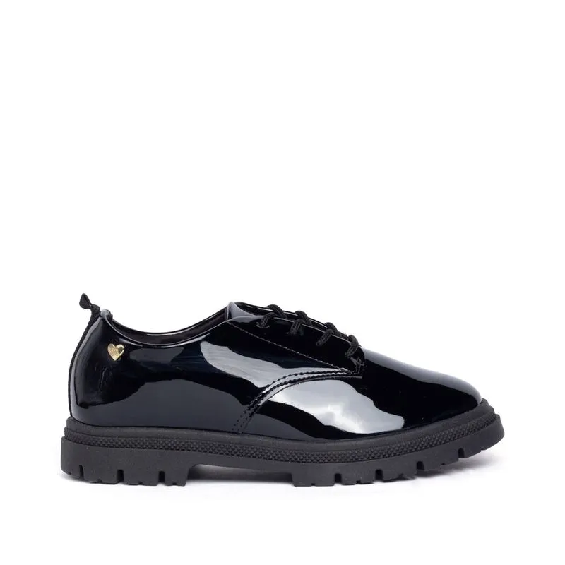 Sapato Oxford Infantil Molekinha Tratorado Verniz Preto - 34