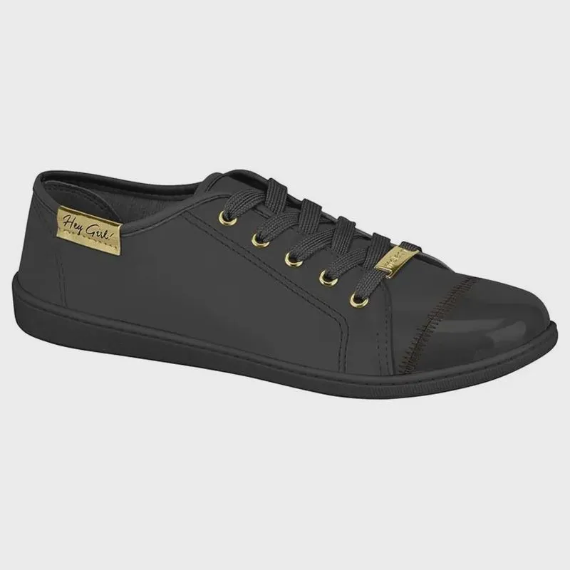Tênis Casual Feminino Napa Verniz Preto Moleca 5605.412