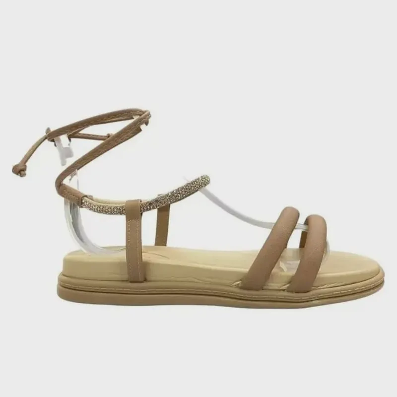 Sandália Beira Rio Amarração Strass Feminina Nude