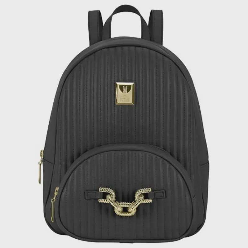 Mochila Feminina Napa Preto Dourado Vizzano 10056.2