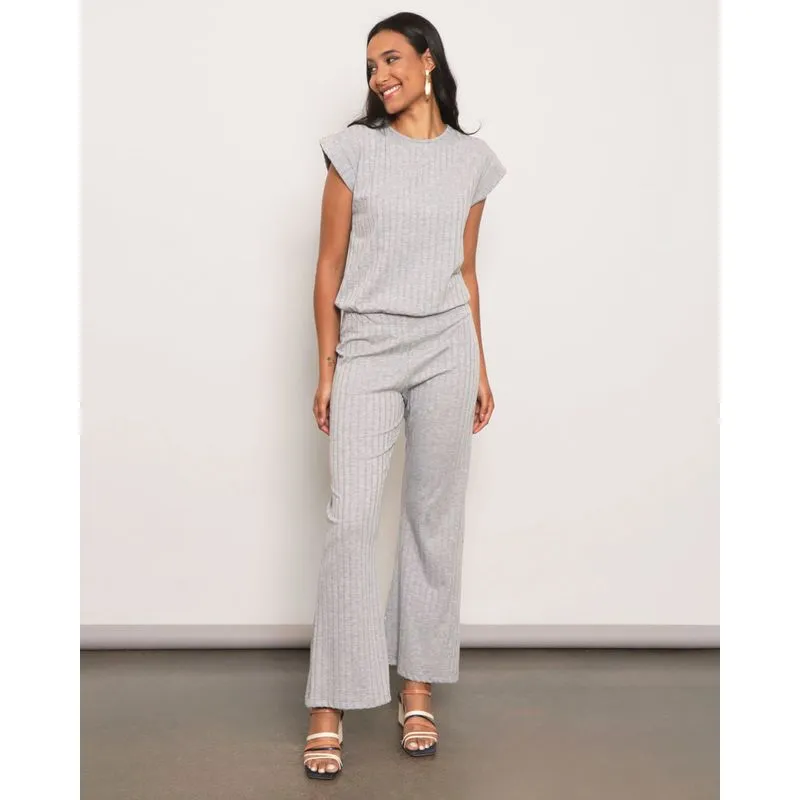 Calça Feminina Canelada Reta Cinza G