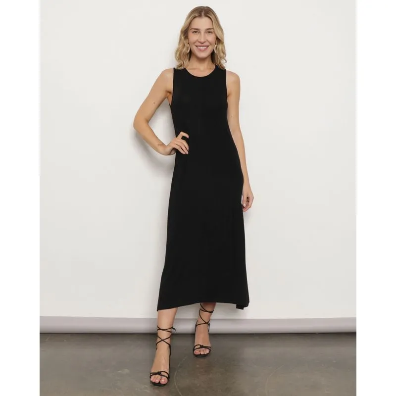 Vestido Feminino Regata Midi com Recortes Preto M