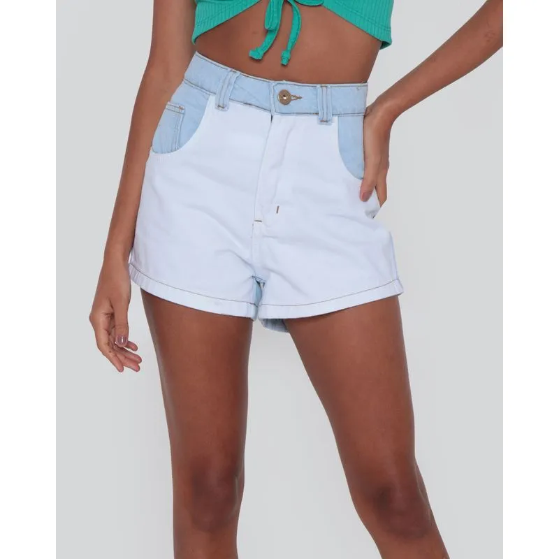 Short Jeans Feminino Bicolor Azul 38
