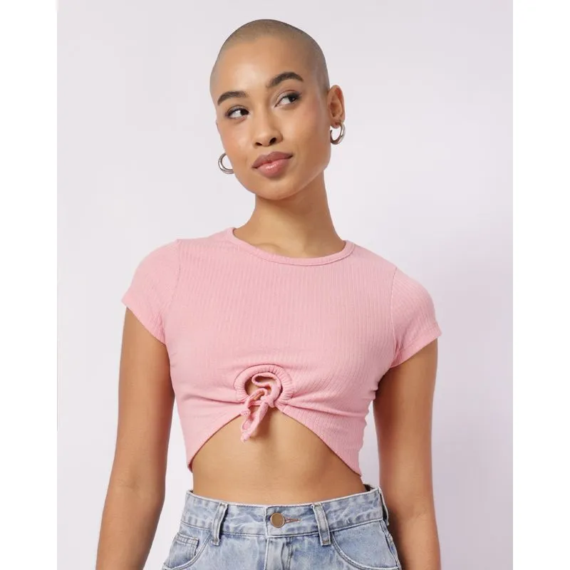 Blusa Feminina Cropped Canelada com Colissê Rosa P