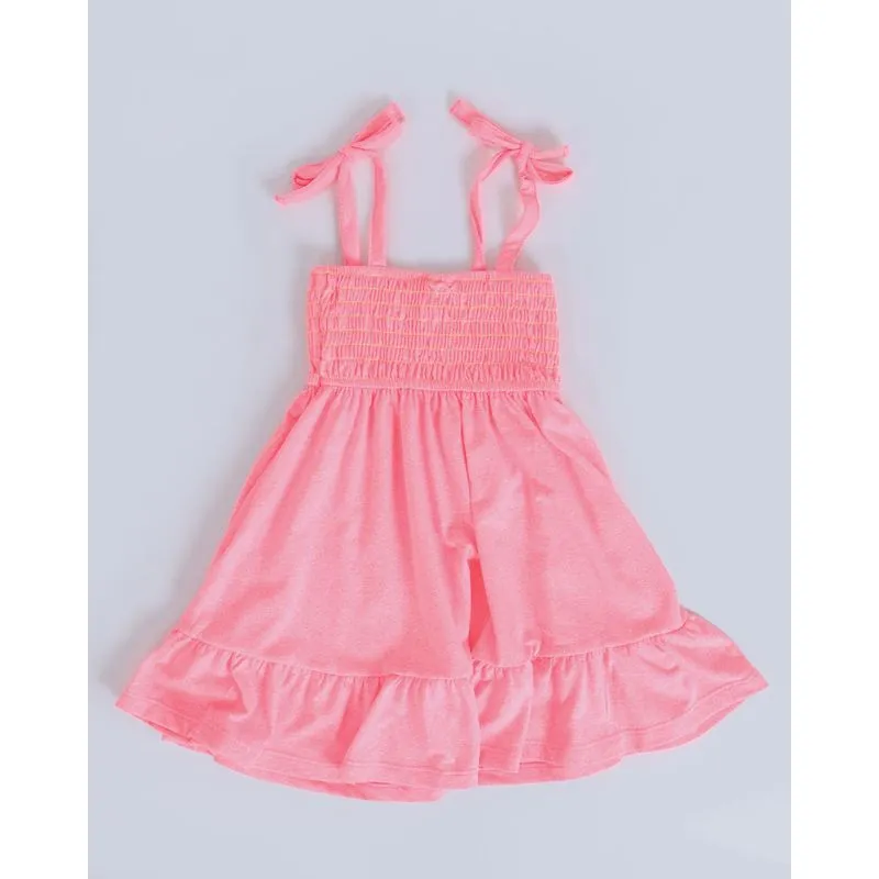 Vestido Bebê Lurex Alças Amarração Neon Rosa 2
