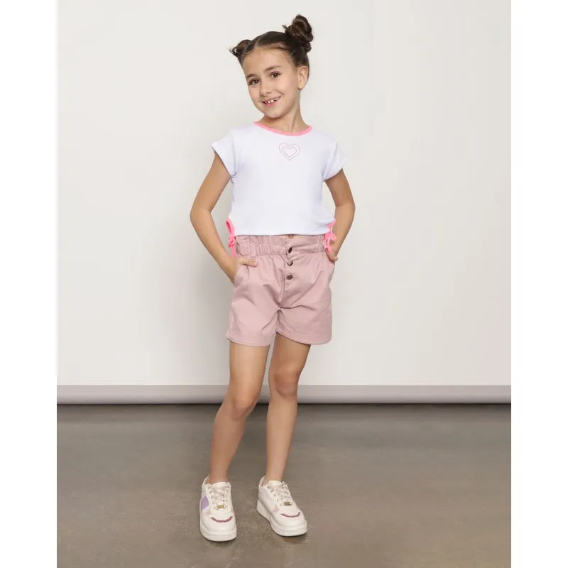 Short Infantil Sarja Clochard Barra Dobrada Rosa Claro 6