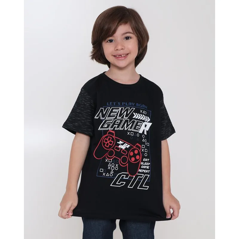 Camiseta Infantil Estampa Game Preta 4