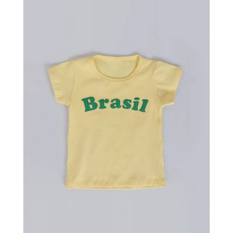 Blusa Bebê Estampa Brasil Gliter Amarela 2