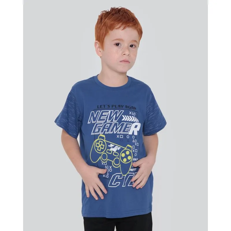 Camiseta Infantil Estampa Game Azul Médio 4