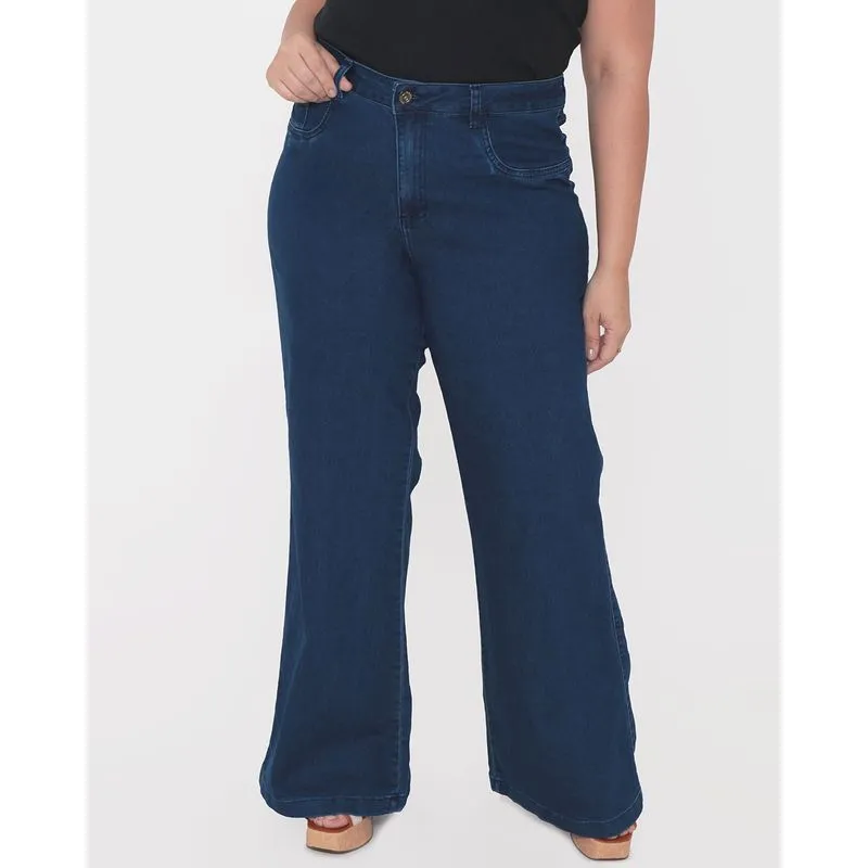 Calça Jeans Feminina Plus Size Flare Azul Médio 54