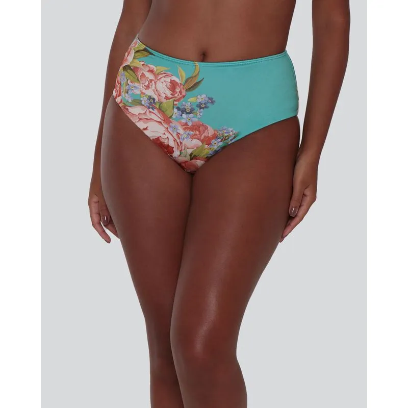 Biquíni Calcinha Cintura Alta Estampa Floral Verde M