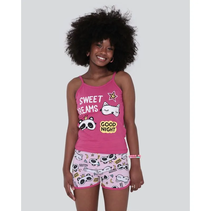 Pijama Juvenil Alcinha Estampa Panda Rosa 12