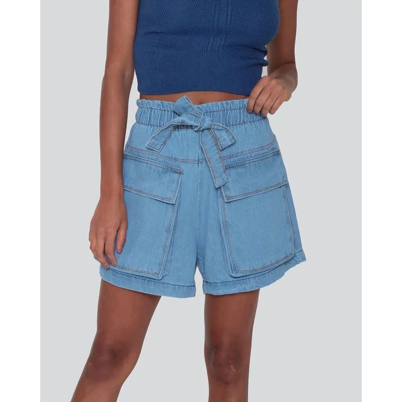 Short Jeans Feminino Clochard Bolsos Azul 44