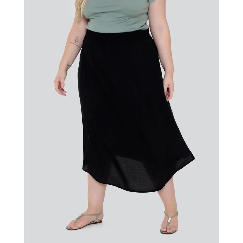 Saia Plus Size Midi Fenda Viscose Preta G2