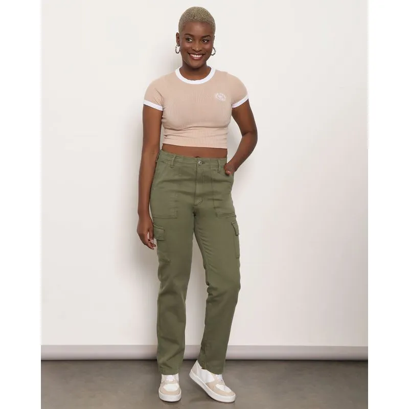 Calça Feminina Sarja Bolso Cargo Verde 13122000501179UN
