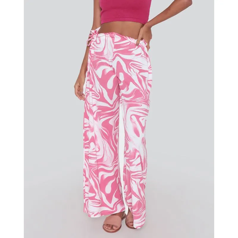 Calça Feminina Pantalona Estampa Psicodélica Rosa GG
