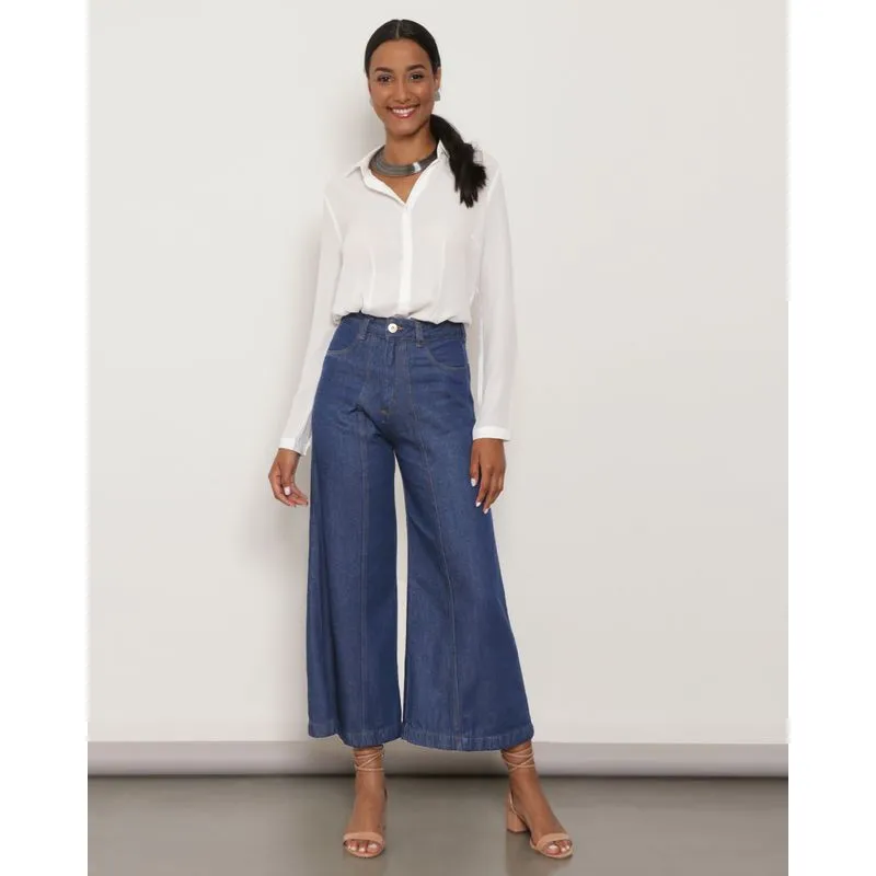 Calça Jeans Feminina Wide Leg Azul 38