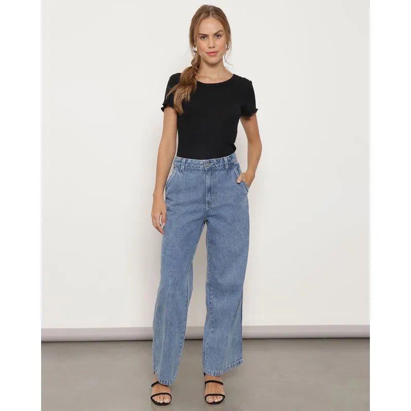 Calça Jeans Feminina Wide Leg Azul 40