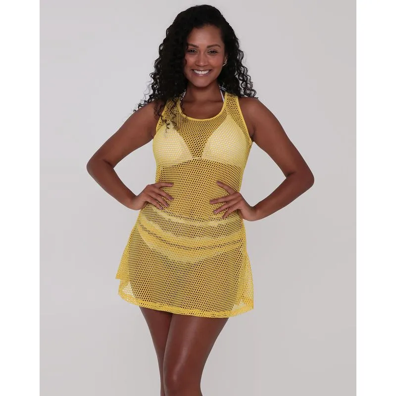 Saída de Praia Vestido Telada Amarela GG